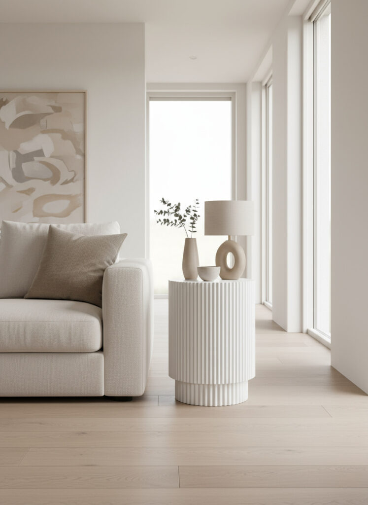 Keel Side Table White in a living room